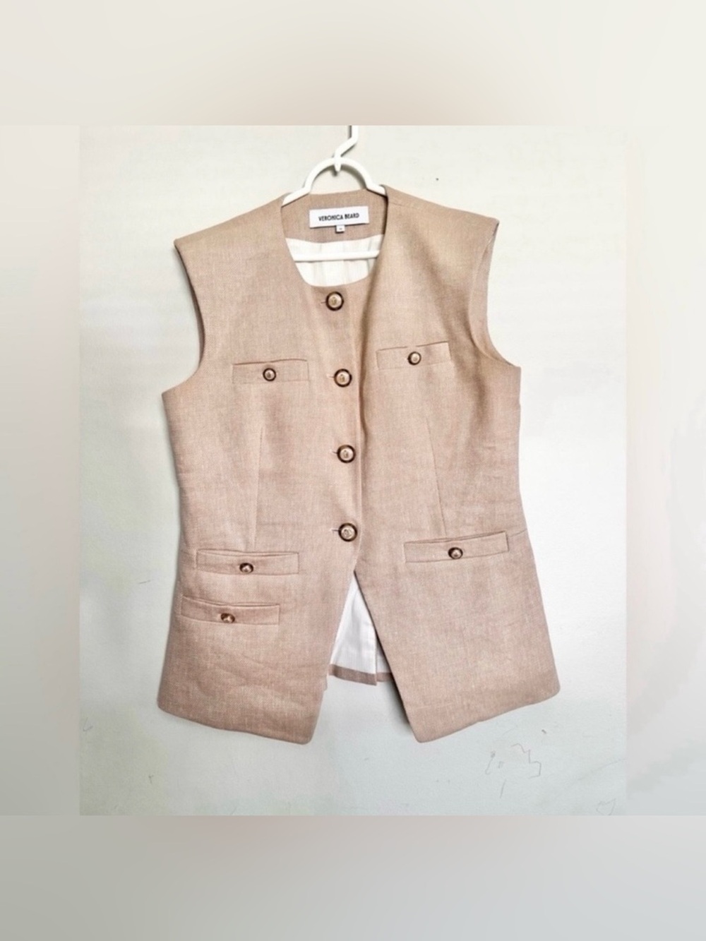 Veronica Beard Tamara Linen Blend Vest Sandalwood Melange Size 2 Coat. - Picture 5 of 12